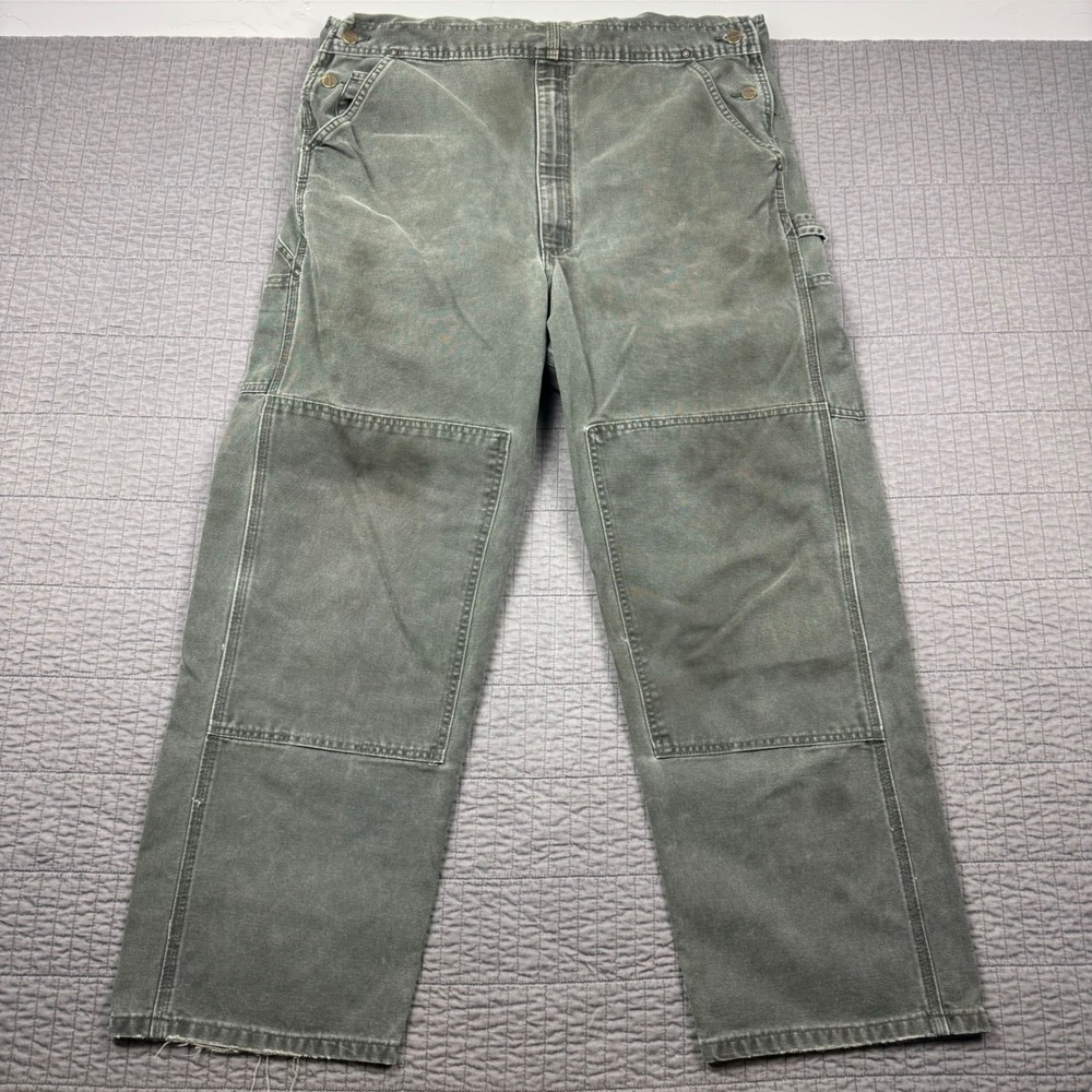 Vtg Carhartt R06 MOS Green Duck Bib Overalls 40x32 Double Knee Canvas Moss Fade - Picture 4 of 16